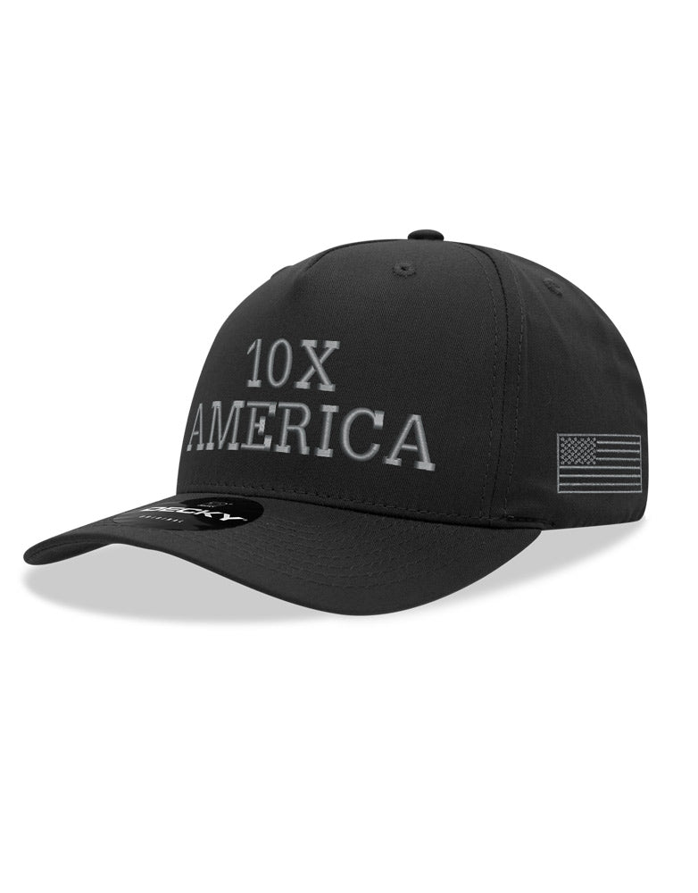 10X America Hat - Snapback Hat Black with Grey Lettering