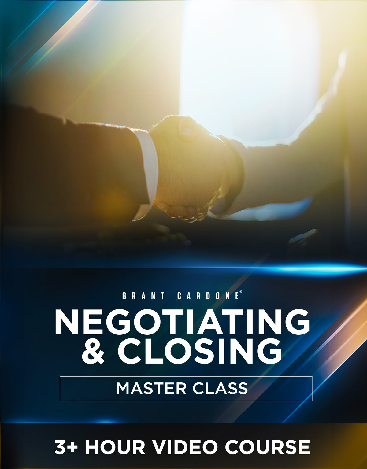Grant Cardone Negotiating and Closing Master Class course cover showing business handshake and 3+ hour sales training program