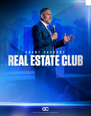 Grant Cardone speaking at a real estate event promoting the Real Estate Club for active investors and deal making opportunities